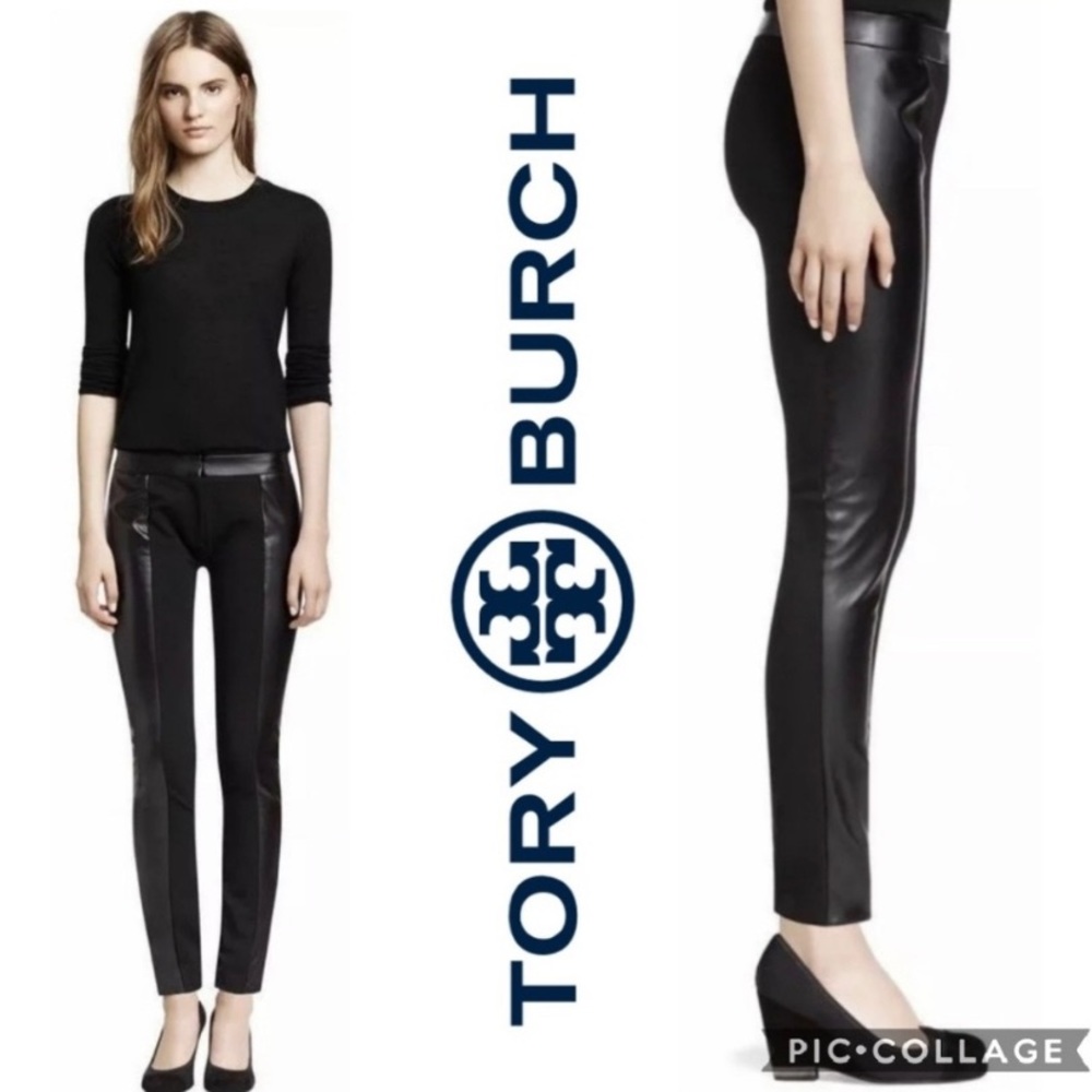 Tory Burch Black Paneled Faux Leather Mabely Pants